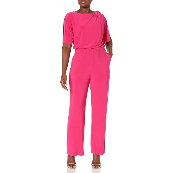 🎀 Vince Camuto Bow Shoulder Jumpsuit Hot Pink Size 0 NWT - Picture 1 of 11